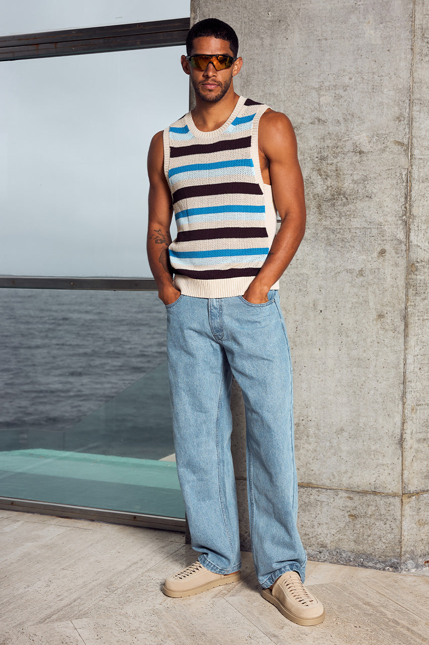 MICHELO KNIT TANK - CHOCOLATE MULTI - MICHELOKNITTANK-CHOCOLATEMULTIXNICOLOWIDELEGJEANS-MIDBLUEWASH-3