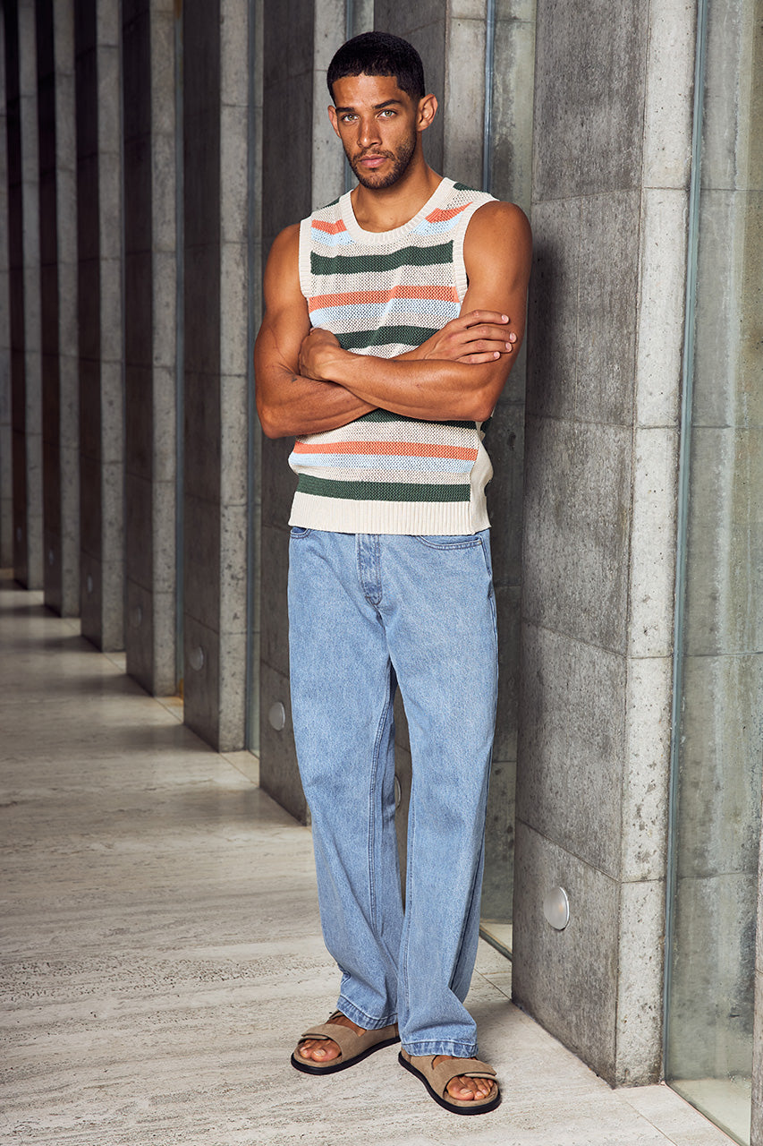 MICHELO KNIT TANK - KHAKI MULTI - MICHELOKNITTANKXNICOLOWIDELEGJEANS-BLIEMIDWASH-2