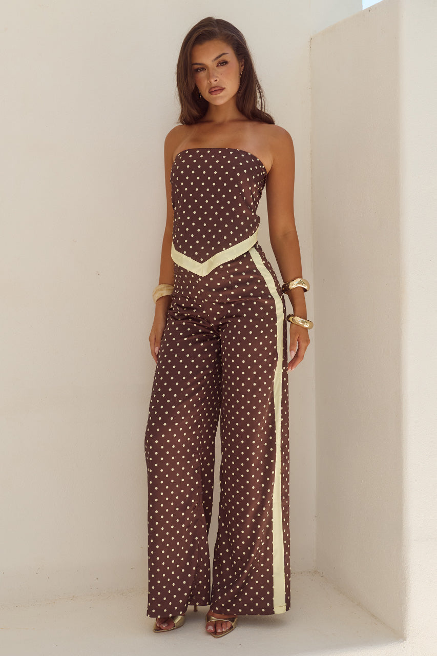MILANI RELAXED SATIN PANT - CHOC/LEMON POLKA