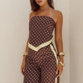 MILANI SATIN SCARF TOP - CHOC/LEMON POLKA