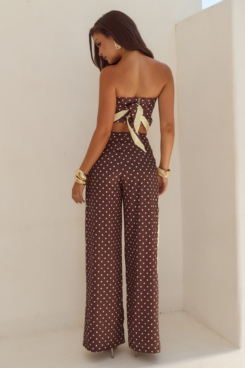 MILANI RELAXED SATIN PANT - CHOC/LEMON POLKA