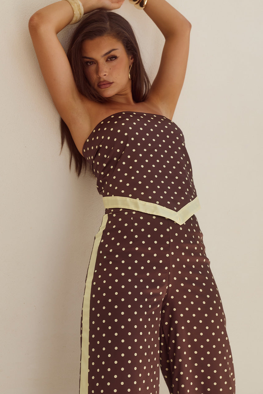 MILANI SATIN SCARF TOP - CHOC/LEMON POLKA - MILANISATINSCARFTOPXMILANIRELAXEDSATINPANT-CHOCLEMONPOLKA-11