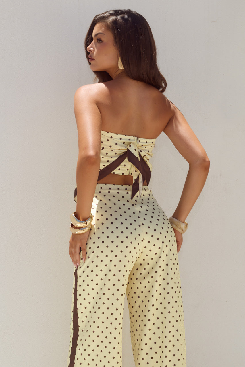 MILANI SATIN SCARF TOP - LEMON/CHOC POLKA