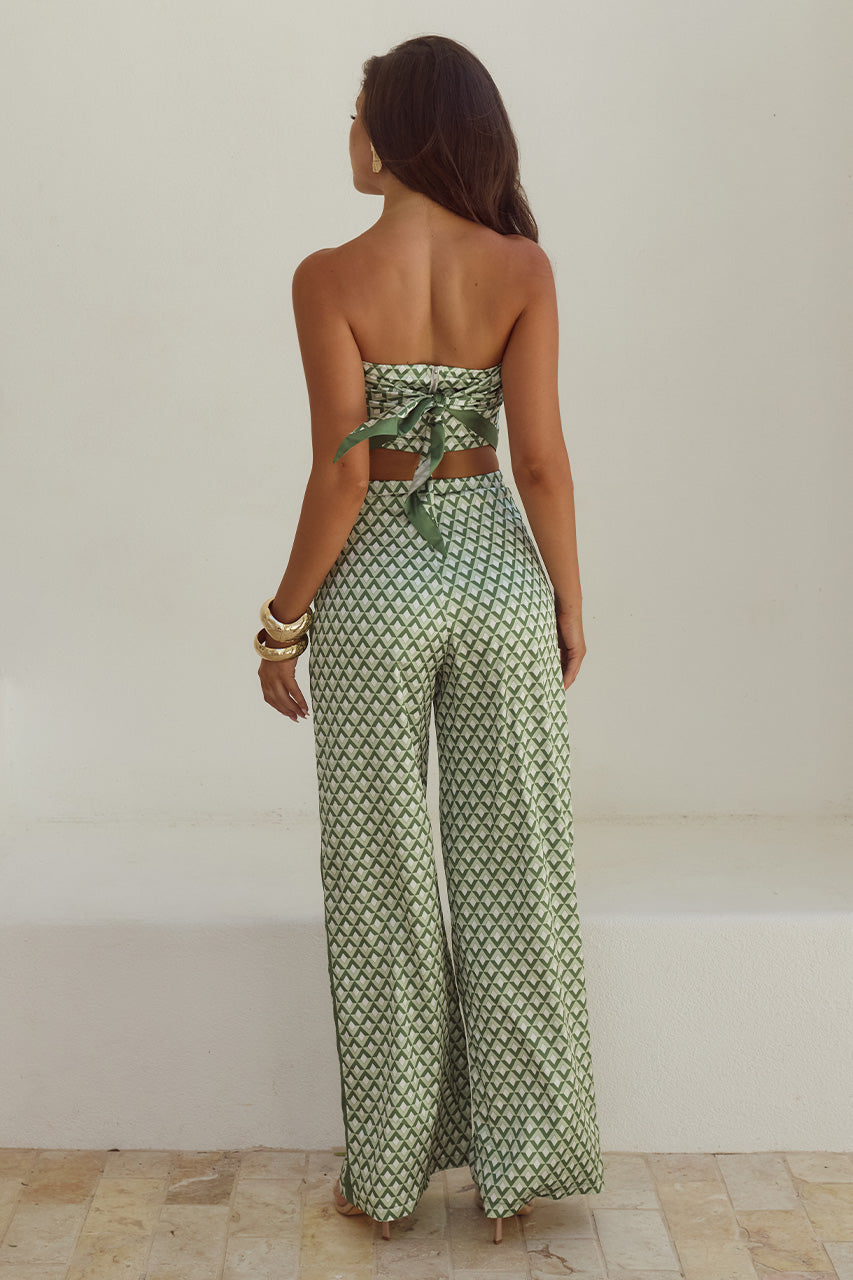 MILANI RELAXED SATIN PANT - SAGE GEO