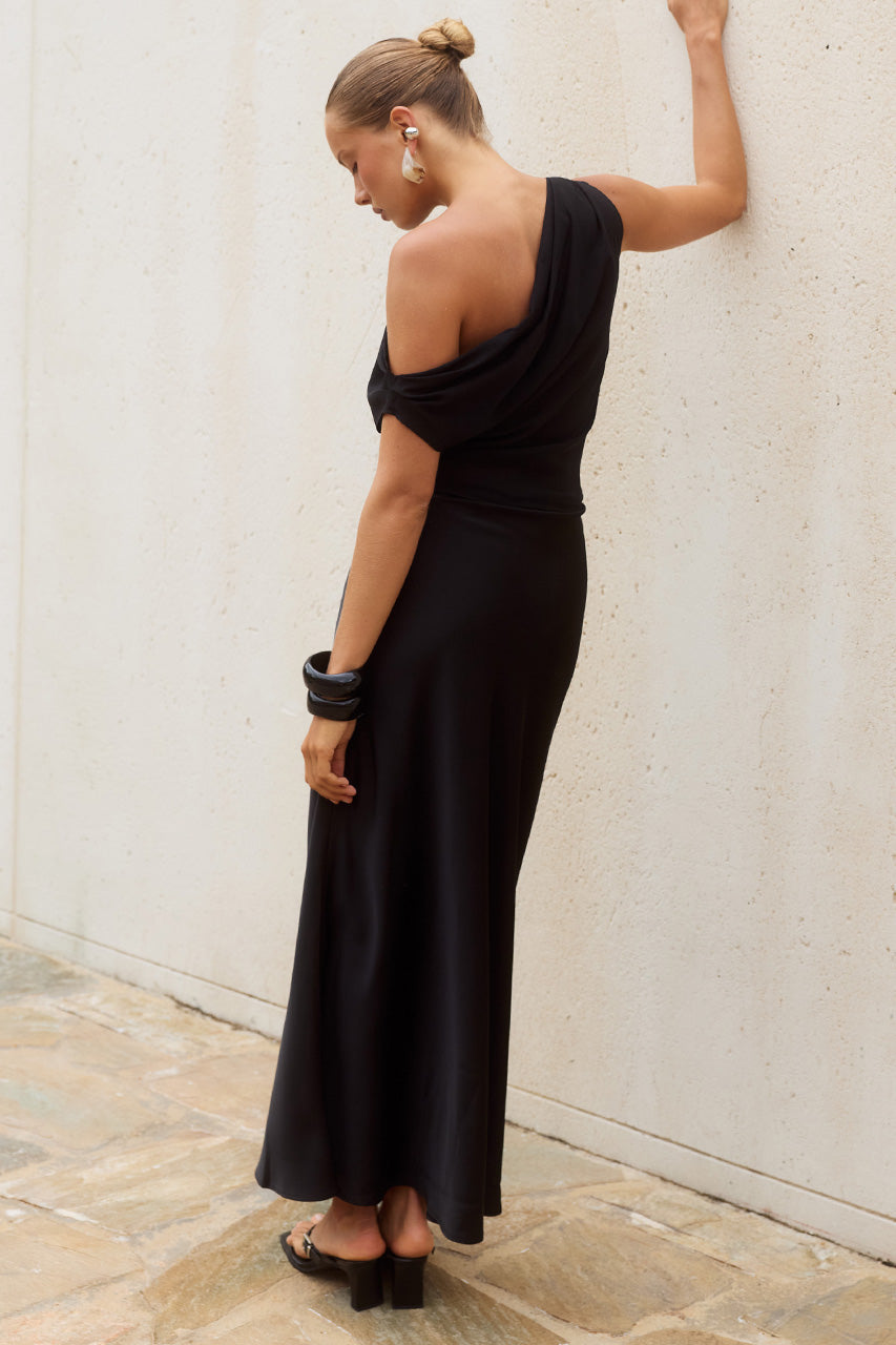 MILA OFF SHOULDER COWL MAXI DRESS - BLACK