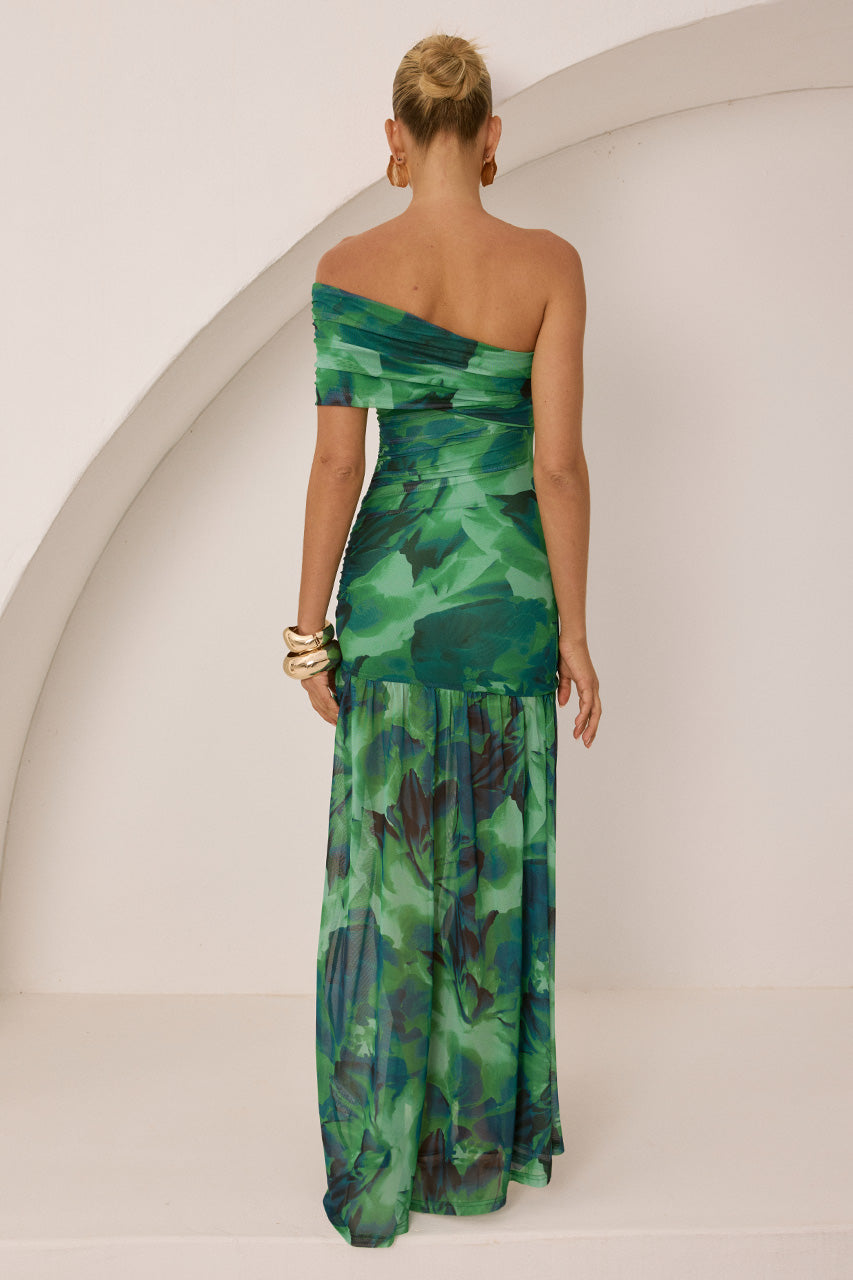 MISAKI ONE SHOULDER MAXI DRESS - CALISTA GREEN
