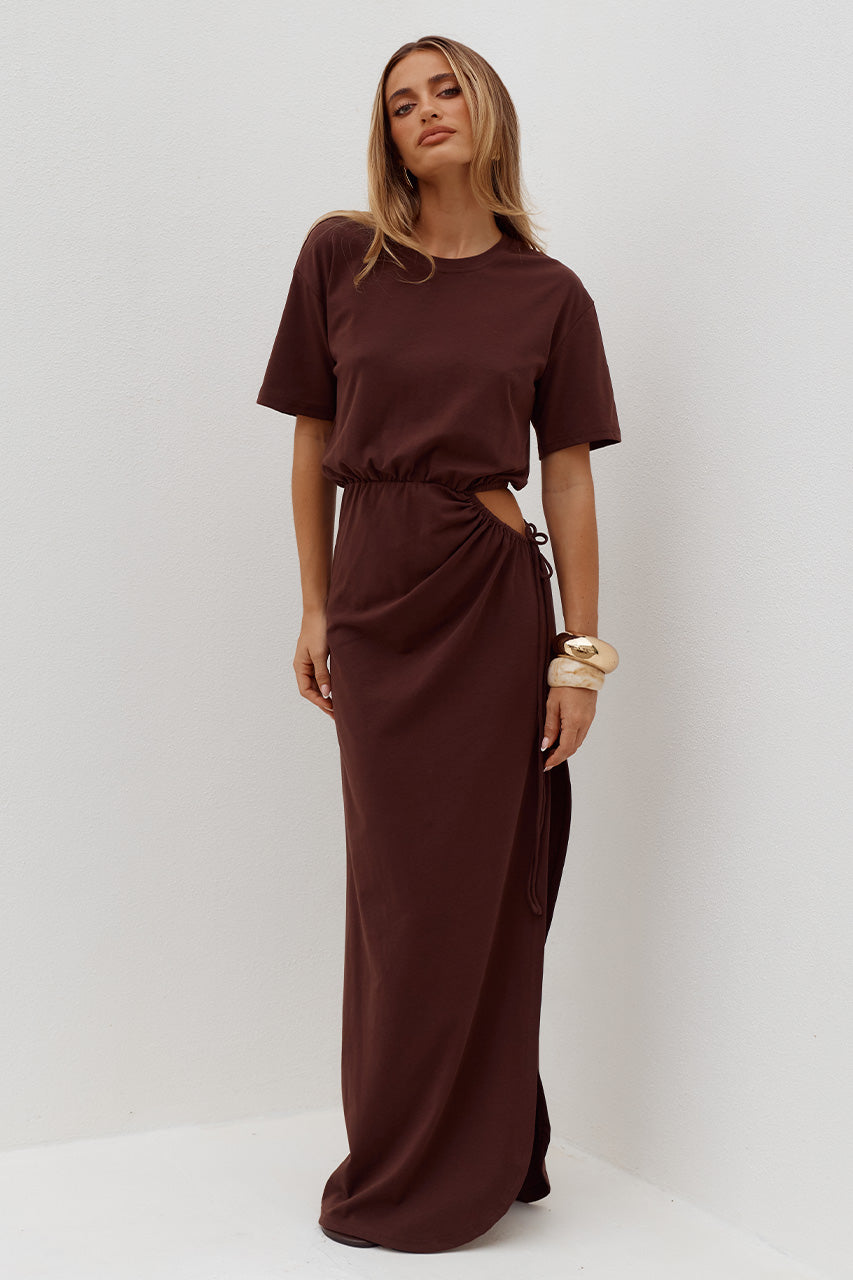 MONA CUT OUT MAXI DRESS - CHOCOLATE XXL - MONACUTOUTMAXIDRESS-CHOCOLATE