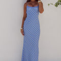 MONET CROSS BACK MAXI DRESS - PERIWINKLE/LEMON POLKA