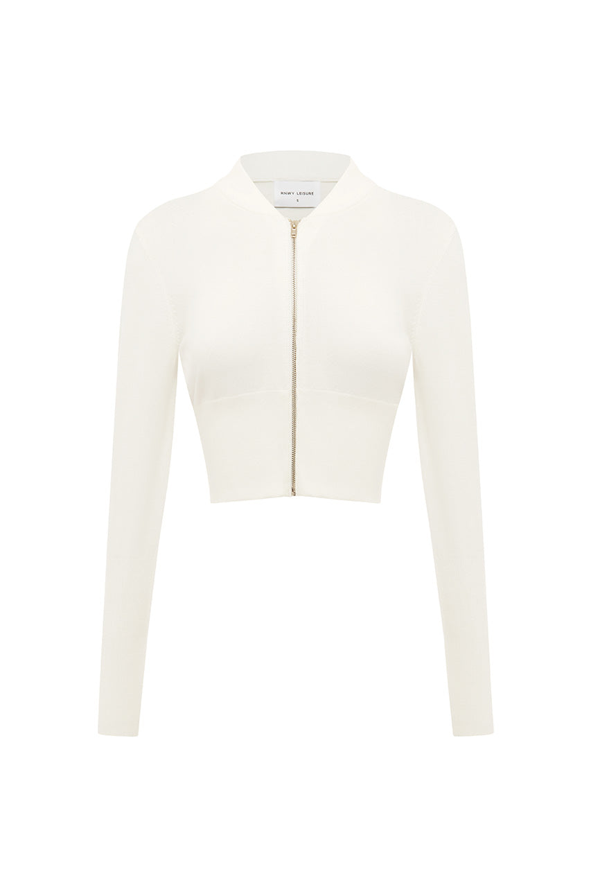 MONISHA CROP ZIP UP KNIT CARDIGAN - CREAM - MONISHACROPZIPUPKNITCARDIGAN-CREAM