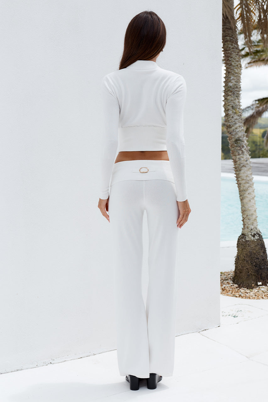 MONISHA FOLDOVER FLARE KNIT PANT - CREAM