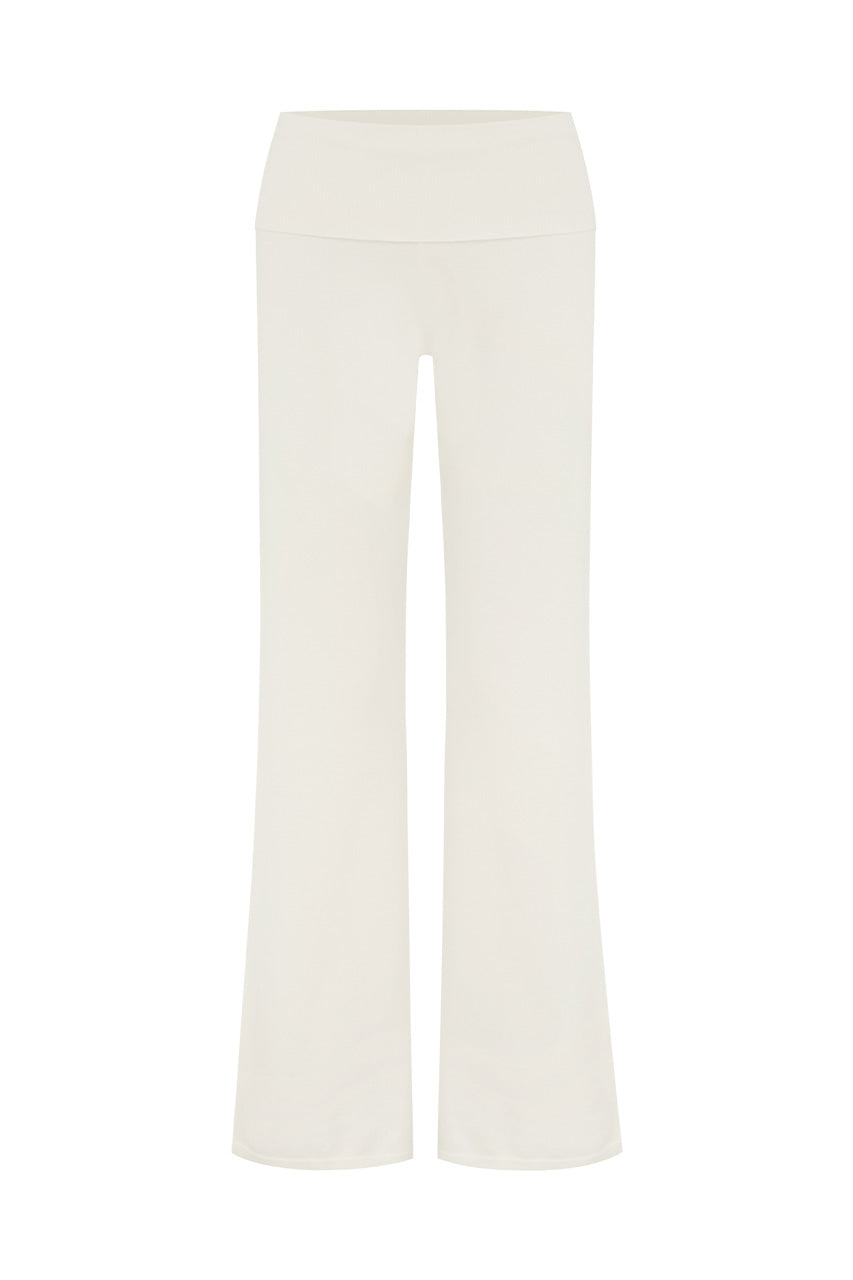 MONISHA FOLDOVER FLARE KNIT PANT - CREAM - MONISHAFOLDOVERFLAREKNITPANT-CREAM