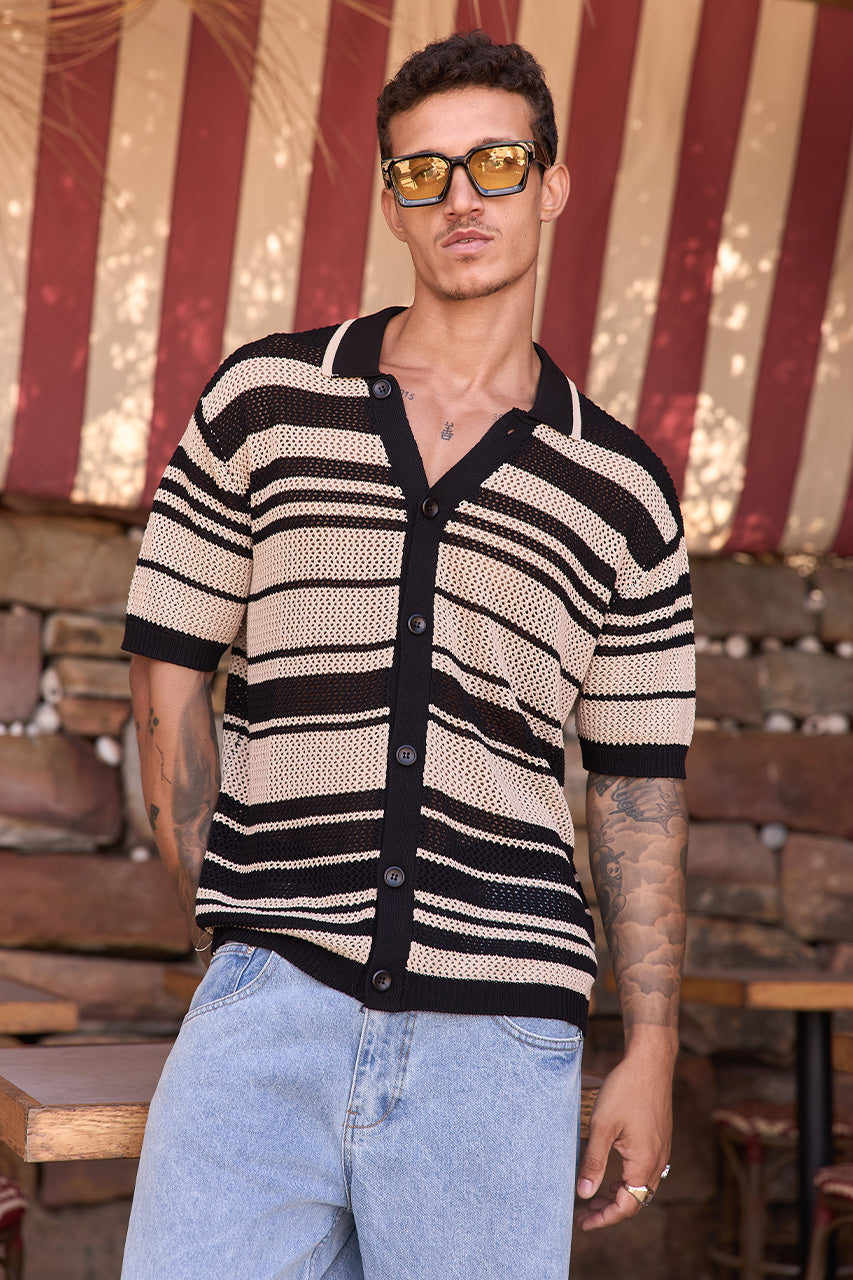 MONROE TOP - BLACK/SAND STRIPE