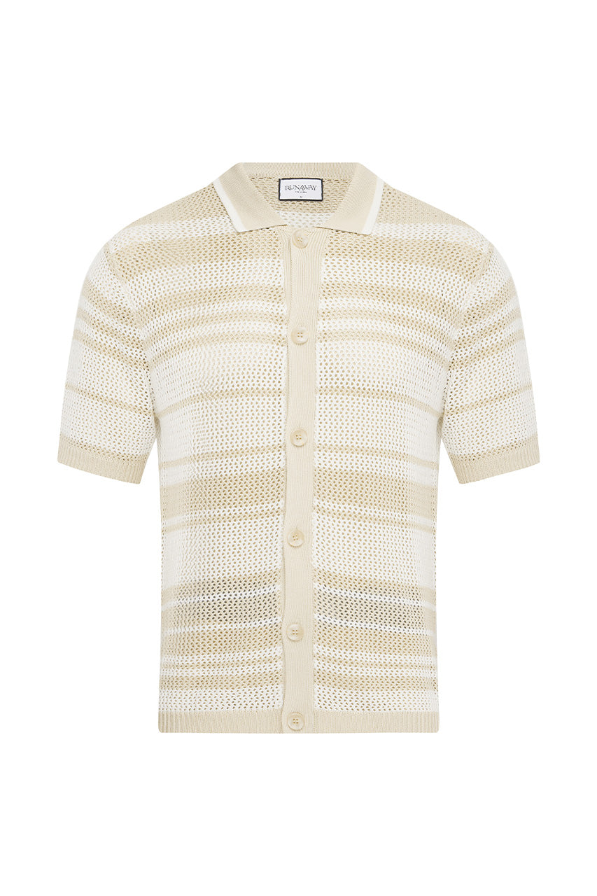 MONROE SHORT SLEEVE KNIT TOP - SAND/WHITE STRIPE - MONROESHORTSLEEVEKNITTOP-SAND_WHITESTRIP