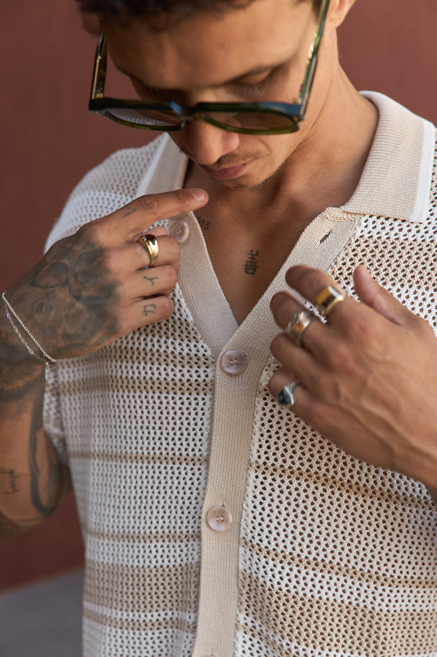 MONROE SHORT SLEEVE KNIT TOP - SAND/WHITE STRIPE - MONROESHORTSLEEVEKNITTOP-SAND_WHITESTRIPE-4