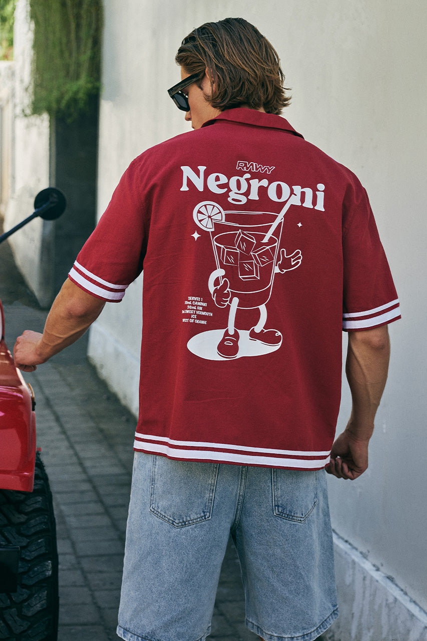 NEGRONI GRAPHIC SHIRT - RED/WHITE - NEGRONIGRAPHICSHORT-REDWHITEXZLATANBERMUDADENIMSHORTS-LIGHTBLUEWASH-4