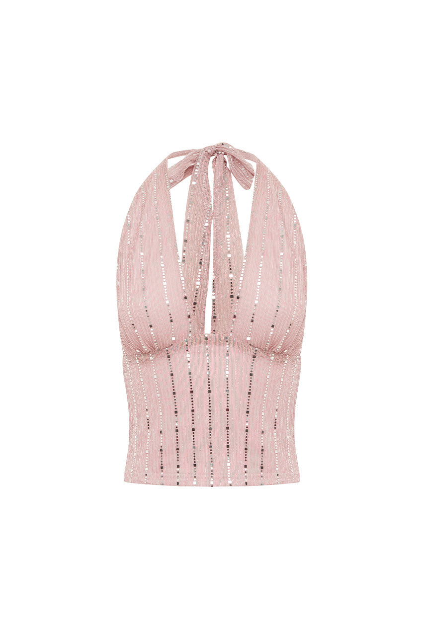 NERISSA V-NECK HALTER TOP - MUSK - NERISSAV-NECKHALTERTOP-MUSK