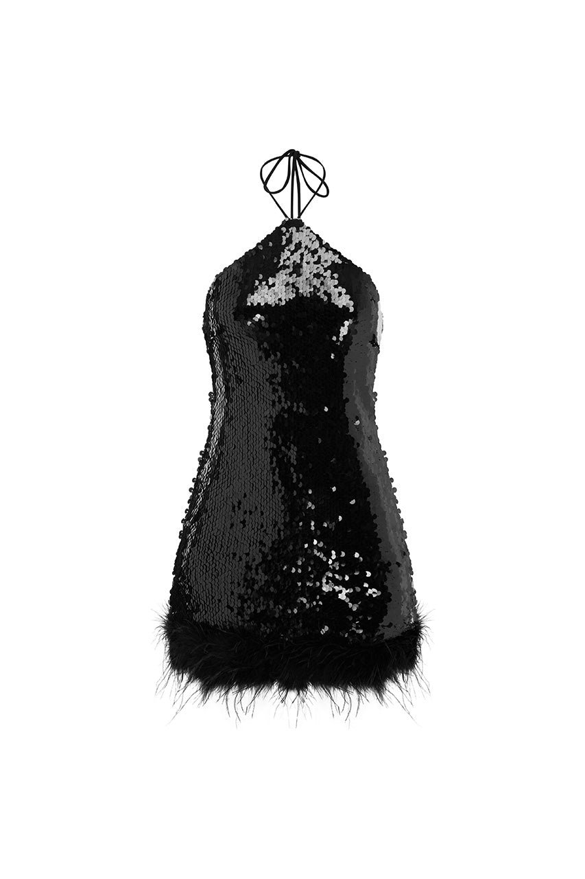 NICOLA FAUX FUR HEM MINI DRESS - BLACK - NICOLAFAUXFURHEMMINIDRESS-7