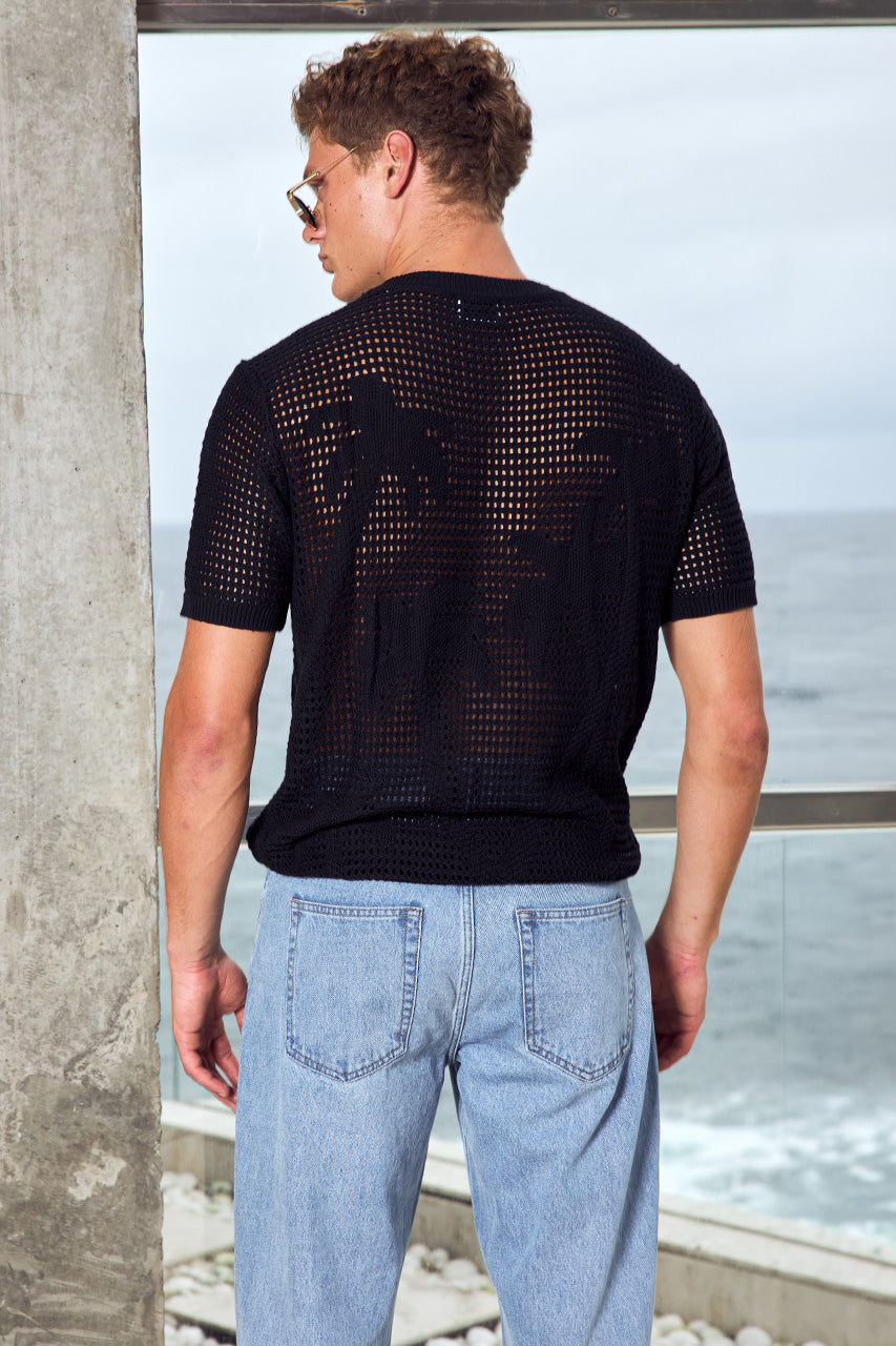 NICOLAS SHORT SLEEVE KNIT TOP - BLACK