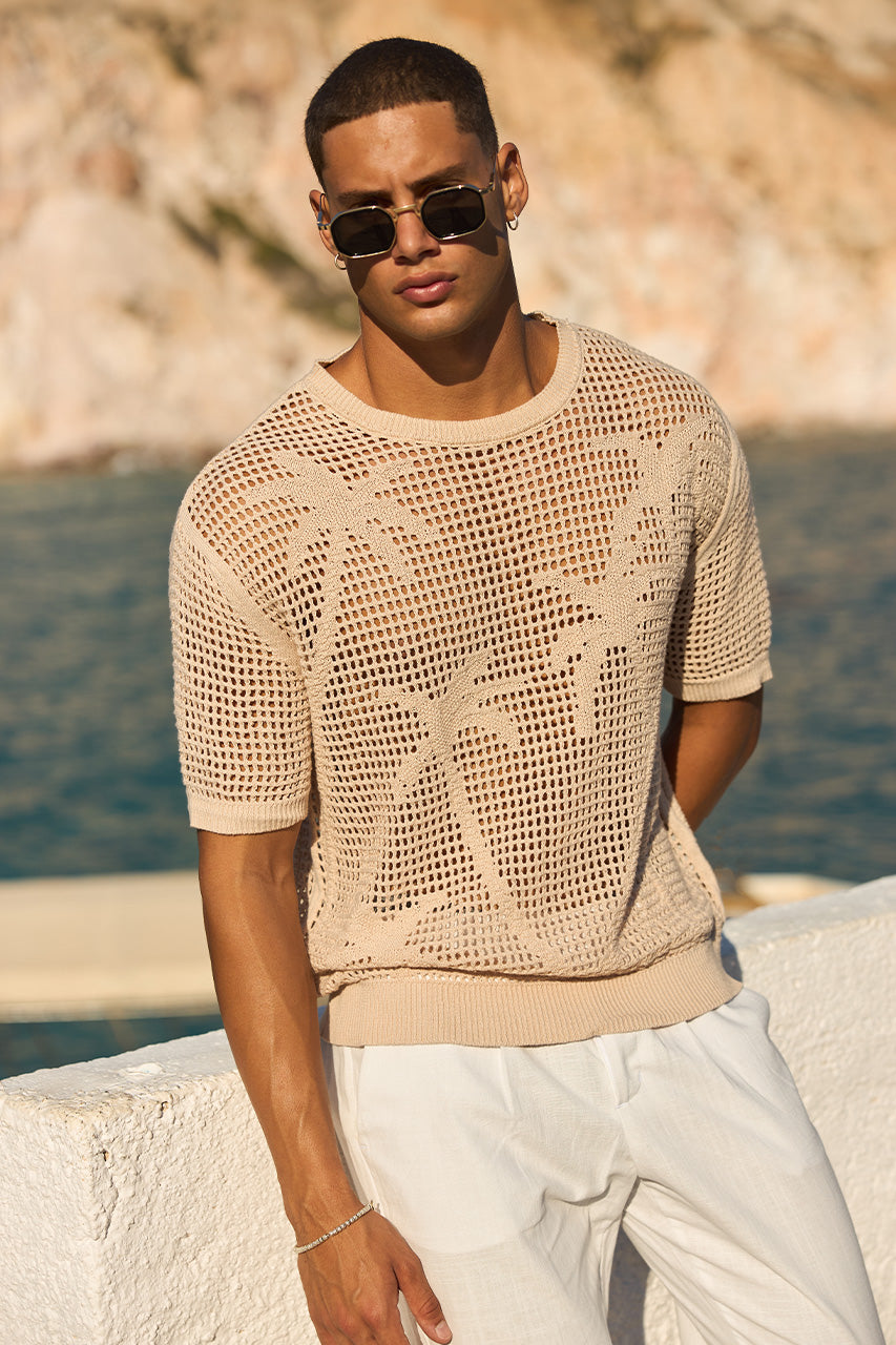 NICOLAS SHORT SLEEVE KNIT TOP - SAND - NICOLASSHORTSLEEVEKNITTOP-SAND-3