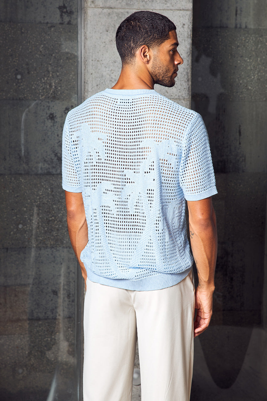 NICOLAS SHORT SLEEVE KNIT TOP - SKY BLUE