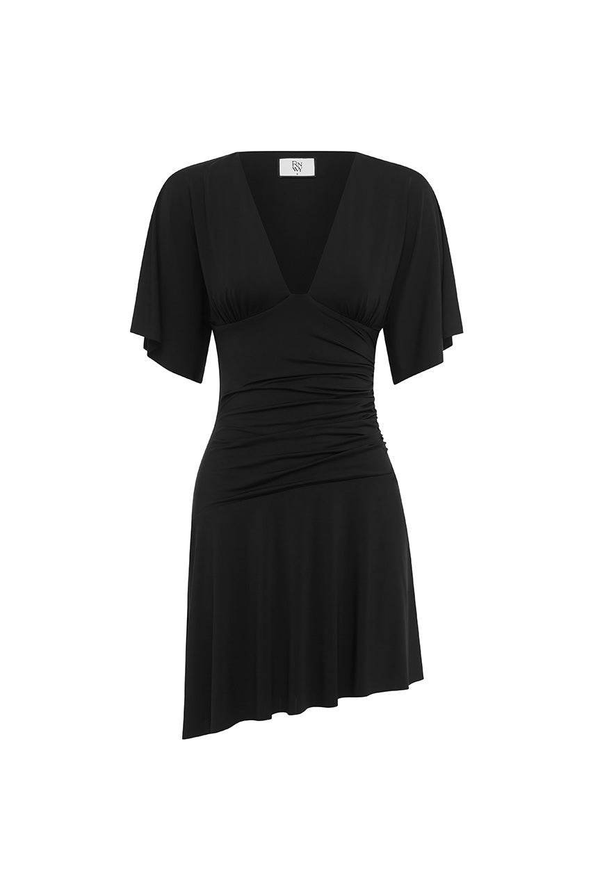 NICOLENE V-NECK MINI DRESS - BLACK - NICOLENEV-NECKMINIDRESS-BLACK