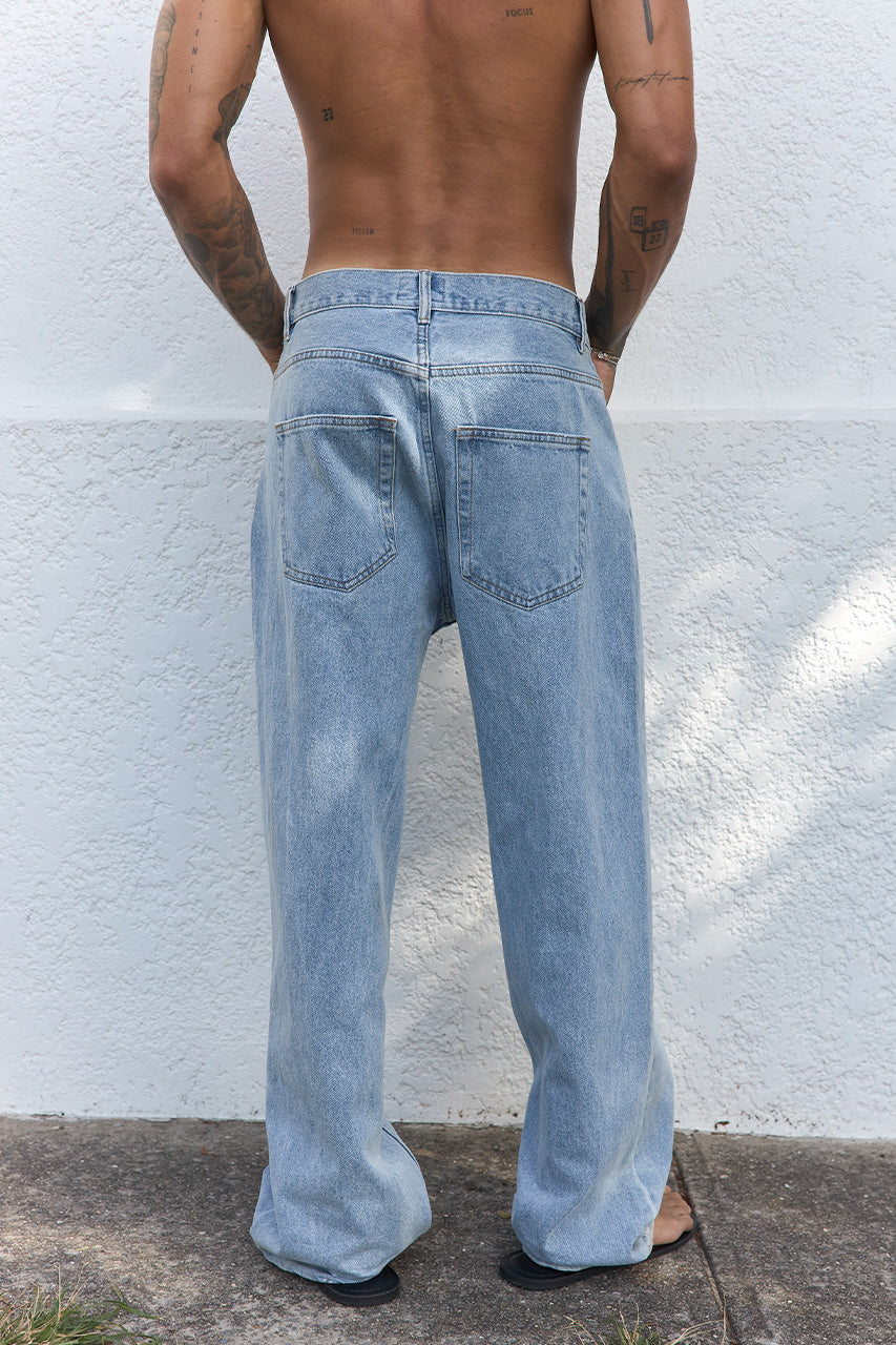 NICOLO WIDE LEG JEANS - BLUE MID WASH