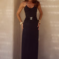 NINA RUCHED HALTER MAXI DRESS - BLACK