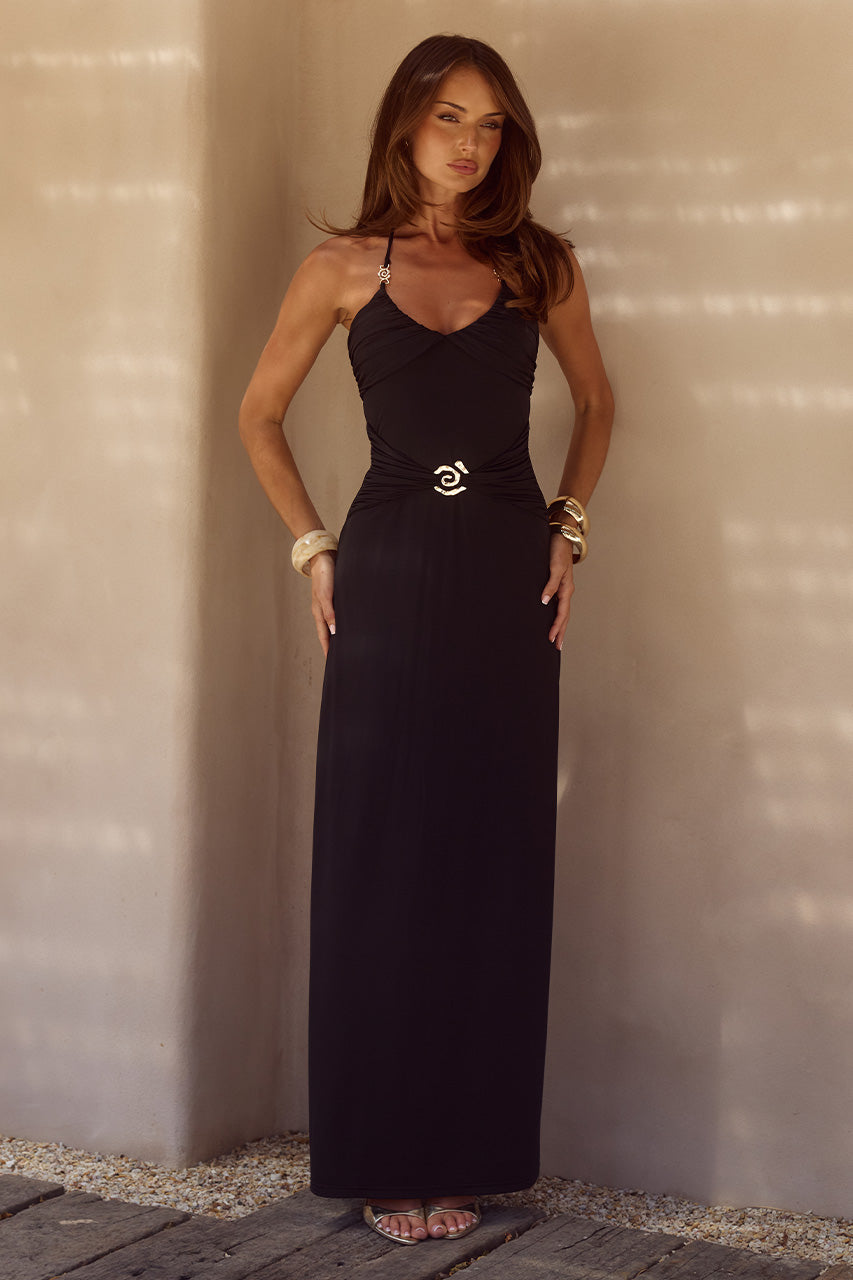 NINA RUCHED HALTER MAXI DRESS - BLACK XXL - NINARUCHEDHALTERMAXIDRESS-BLACK