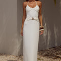 NINA RUCHED HALTER MAXI DRESS - WHITE