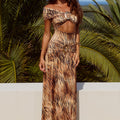 NIVALI OFF SHOULDER MAXI DRESS - TIGRESS BROWN