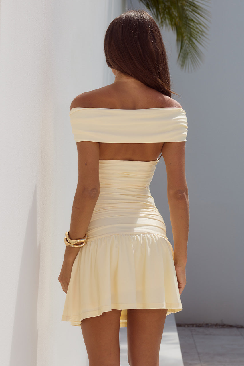 NIVALI OFF SHOULDER MINI DRESS - CREAM