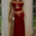 NIVALI DRAPED WAIST MAXI SKIRT - CHERRY
