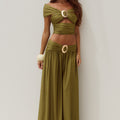 NIVALI DRAPED WAIST MAXI SKIRT - OLIVE