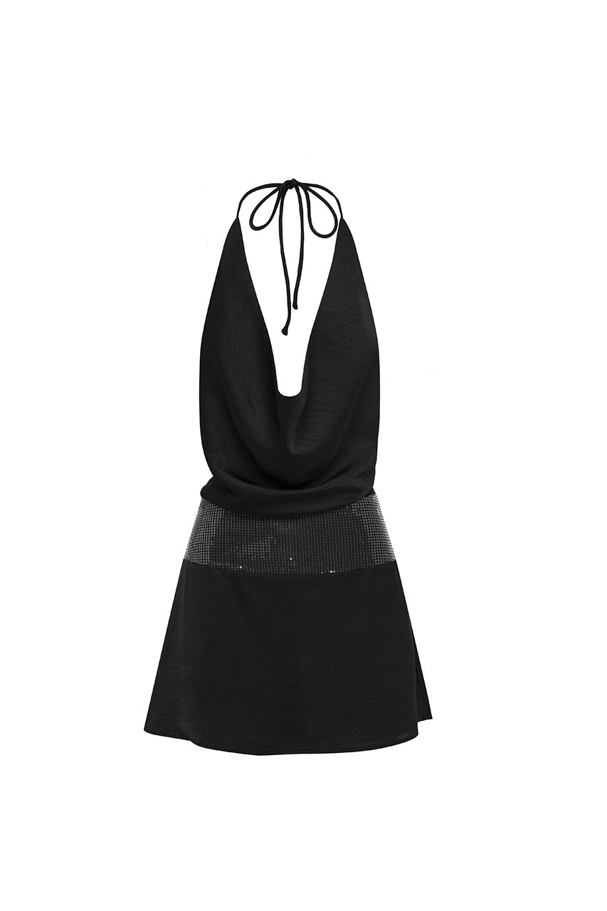 NOVALIE HALTER COWL MINI DRESS - BLACK - NOVALIEHALTERCOWLMINIDRESSBLACK