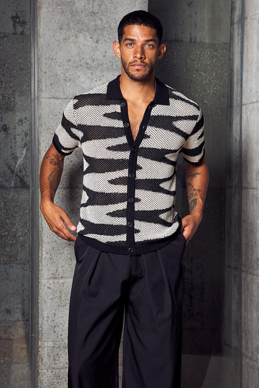 ODIE SHORT SLEEVE KNIT TOP - BLACK/SAND - ODIE_SHORT_SLEEVE_KNIT_TOP_-_BLACK_SAND