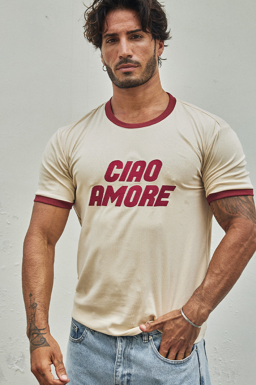 OLIVER SHORT SLEEVE T-SHIRT - SAND/WINE