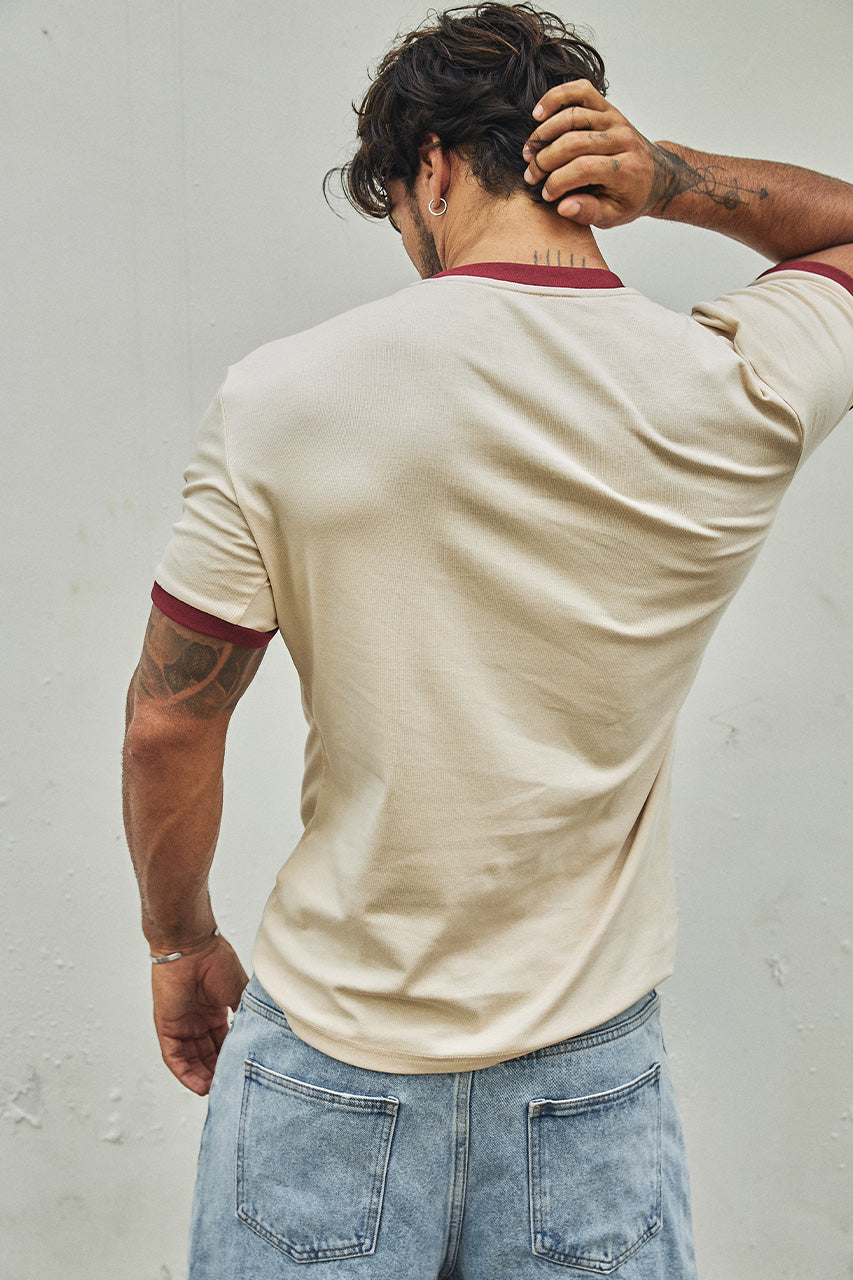 OLIVER SHORT SLEEVE T-SHIRT - SAND/WINE - OLIVERSHORTSLEEVET-SHIRT-SAND_WINE-5