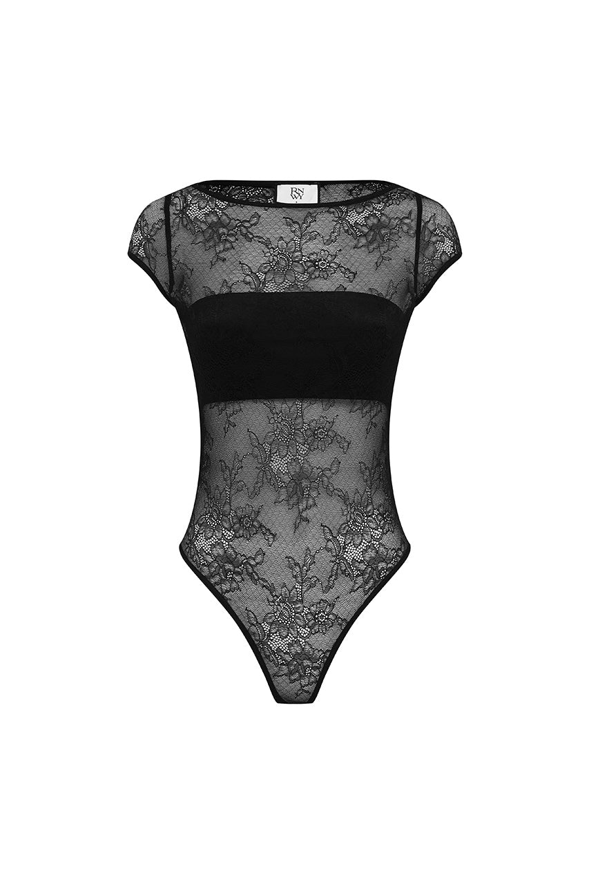 OPALINE BOAT NECK LACE BODYSUIT - BLACK - OPALINEBOATNECKLACEBODYSUIT-BLACK