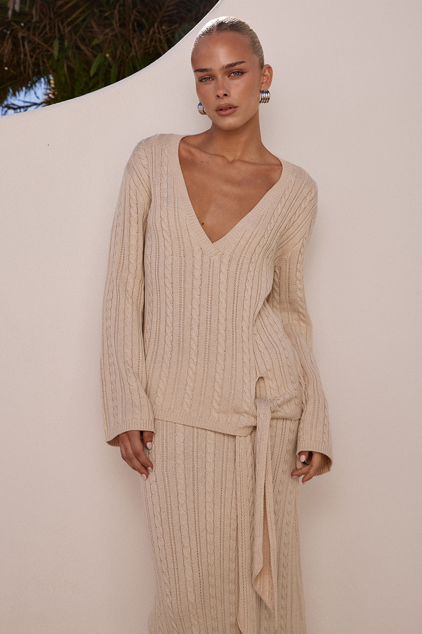 OPHELIA SLEEVED KNIT TOP - CREAM