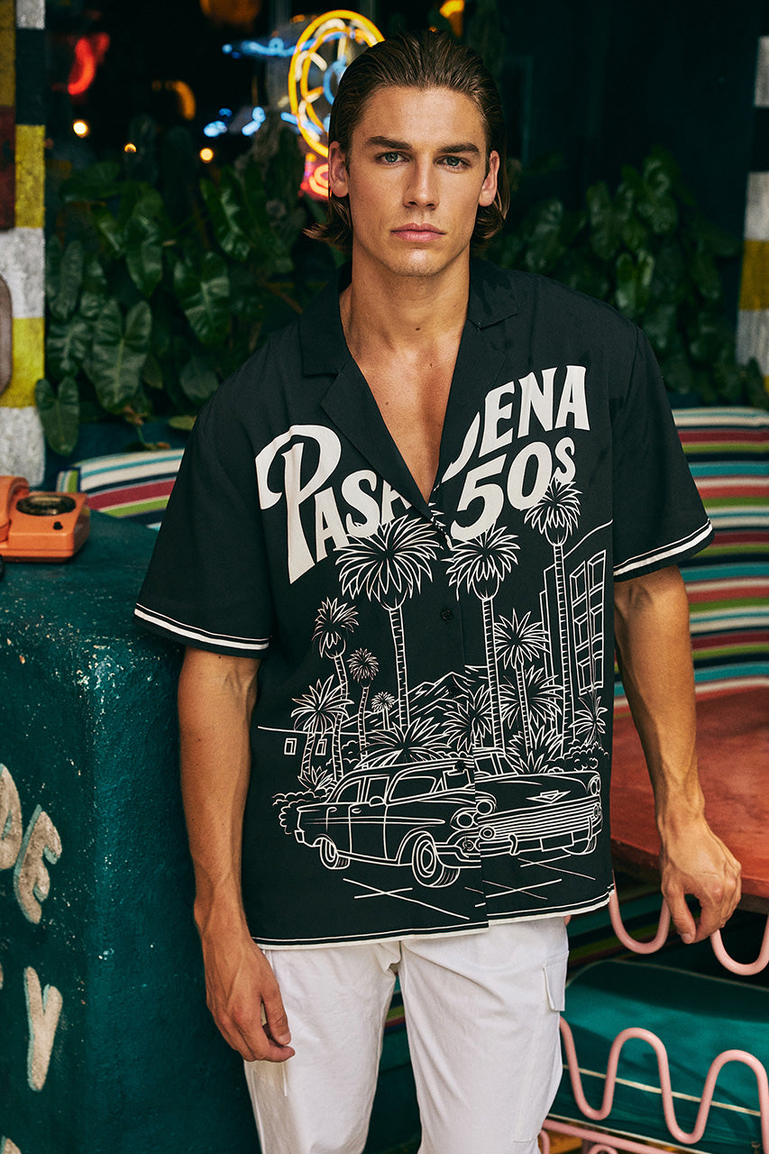 PASADENA SHORT SLEEVE SHIRT - PASADENA BLACK - PASADENASHORTSLEEVESHIRT-PASADENABLACKXCRUISETAPEREDCARGOPANT-WHITE-1