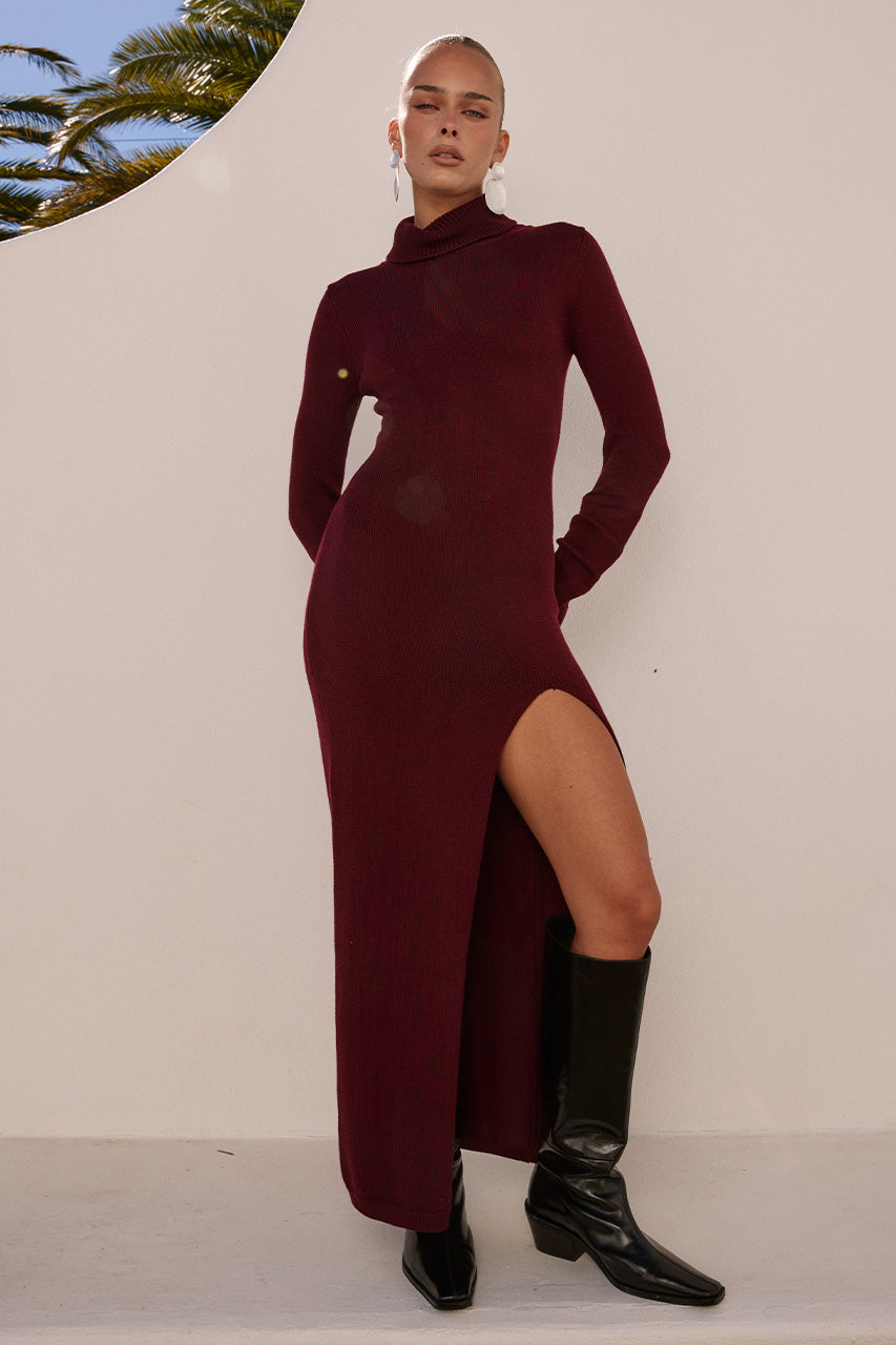 PATRICIA SLEEVED MAXI DRESS - BURNT RED XXL - PATRICIASLEEVEDMAXIDRESS-BLACKCHERRY-1