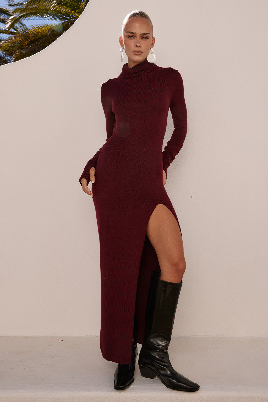 PATRICIA SLEEVED MAXI DRESS - BURNT RED - PATRICIASLEEVEDMAXIDRESS-BLACKCHERRY