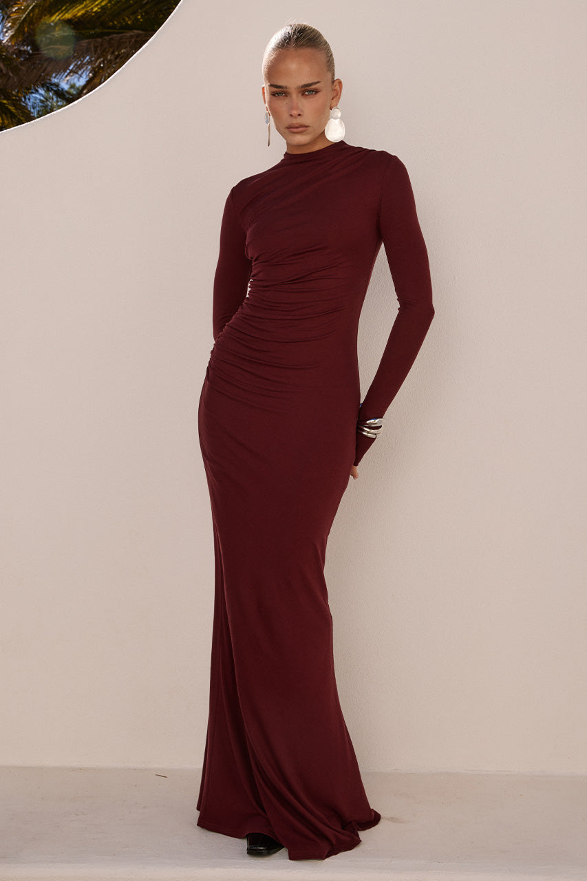 PETRA SLEEVED MAXI DRESS - WINE XXL - PETRASLEEVEDMAXIDRESS-BLACKCHERRY-05