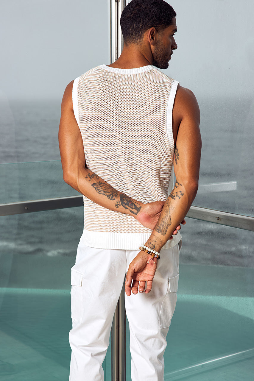PIETRO KNIT TANK - SAND/WHITE