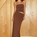 PIPER STRAPLESS CUTOUT MAXI DRESS - CHOCOLATE