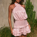 POPPY HIGH NECK RUFFLE MINI DRESS - PETAL