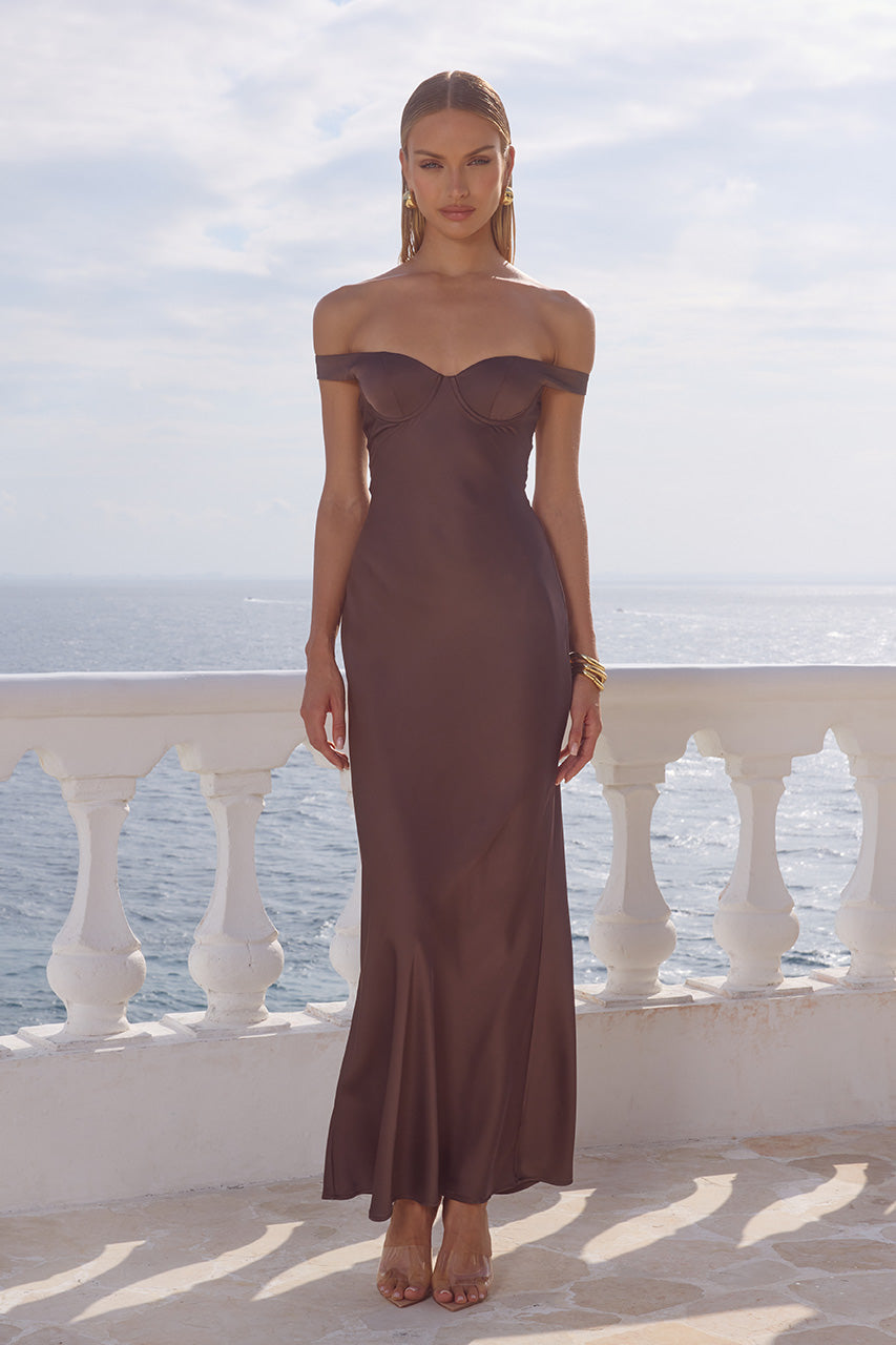 RAPHAELLA OFF SHOULDER MAXI DRESS - BITTER CHOCOLATE - RAPHAELLAOFFSHOULDERMAXIDRESS-BITTERCHOCOLATE_1