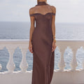 RAPHAELLA OFF SHOULDER MAXI DRESS - BITTER CHOCOLATE