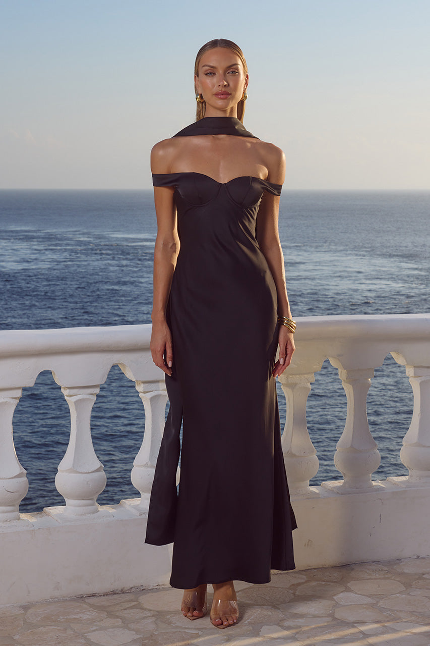RAPHAELLA OFF SHOULDER MAXI DRESS - NOIR XXL - RAPHAELLAOFFSHOULDERMAXIDRESS-NOIR