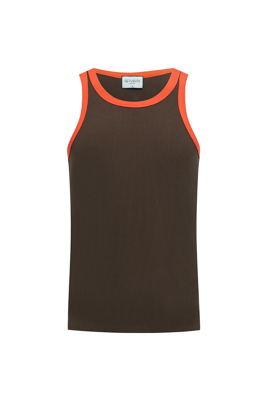 RAUL RIBBED SINGLET - CHOC/ORANGE - RAULRIBBEDSINGLET-CHOC_ORANGE